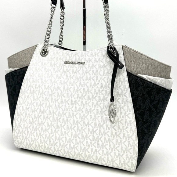 Michael Kors Large Jet Set Travel Chain Shoulder Bag Optic White Multi - Picture 2 of 11